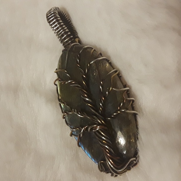 Handcrafted Wire Wrapped Labradorite Tree of Life Pendant Sterling Silver Wrap - Picture 9 of 11